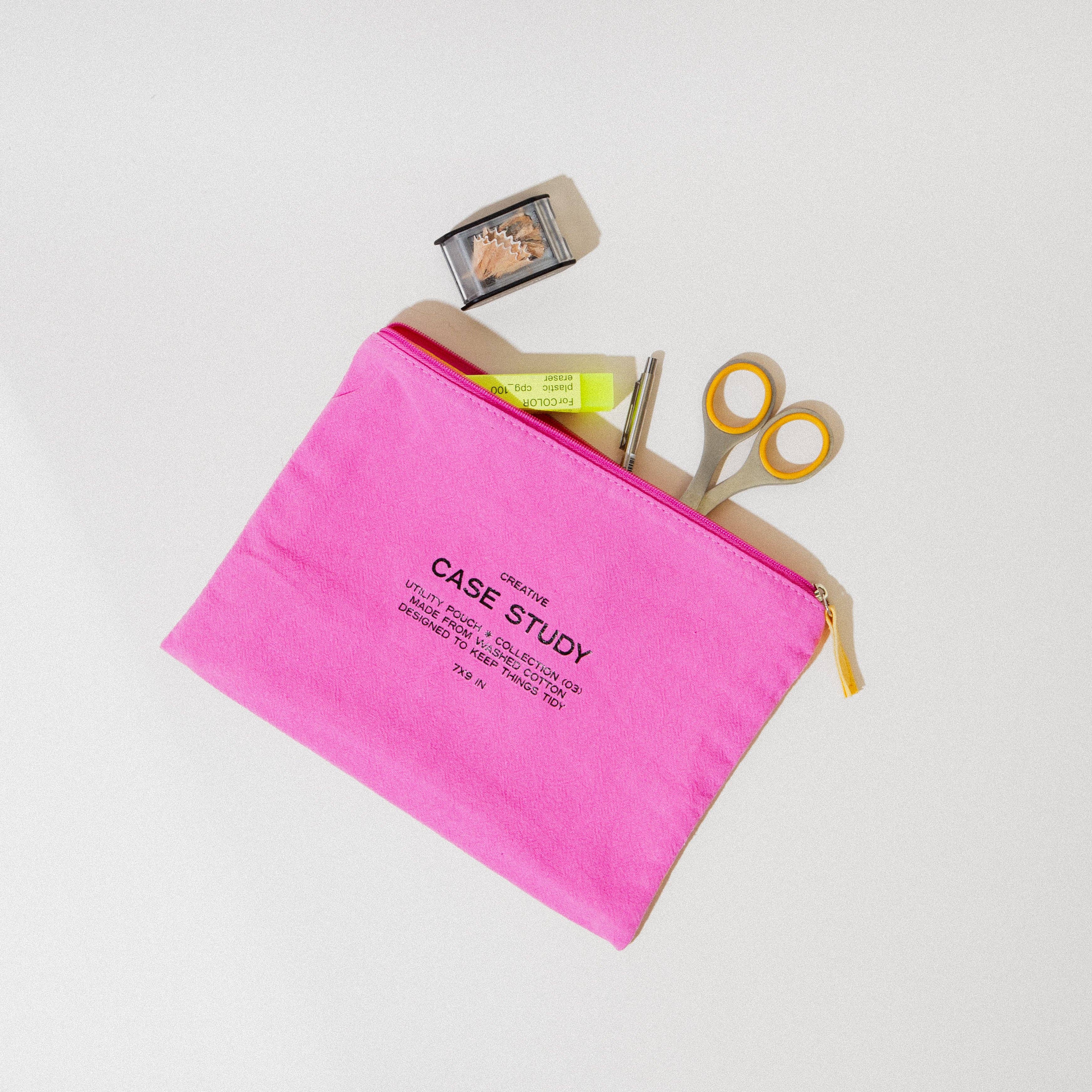 Washed Cotton Zipper Pouch: Candy Pink
