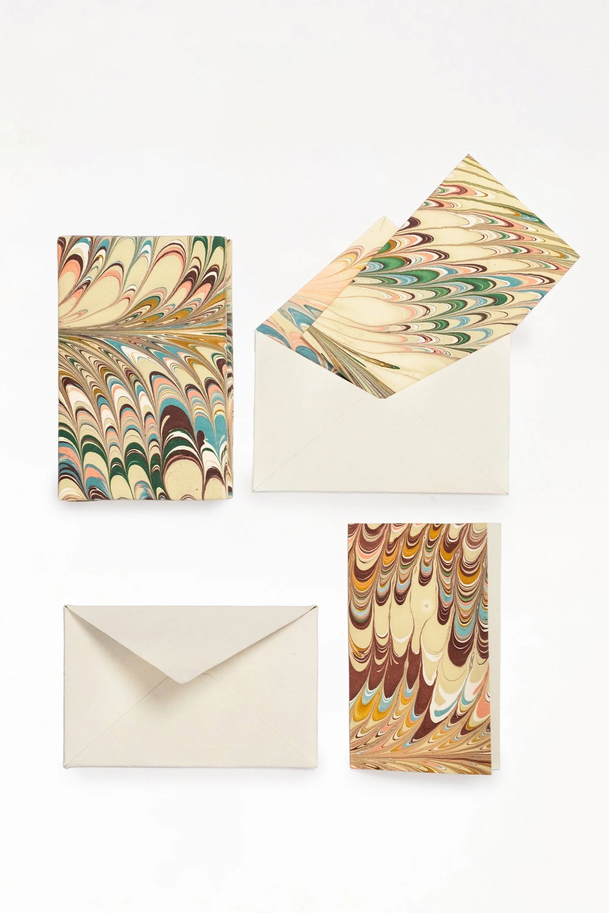 Hand Marbled Notecard Set, Flatiron Feather
