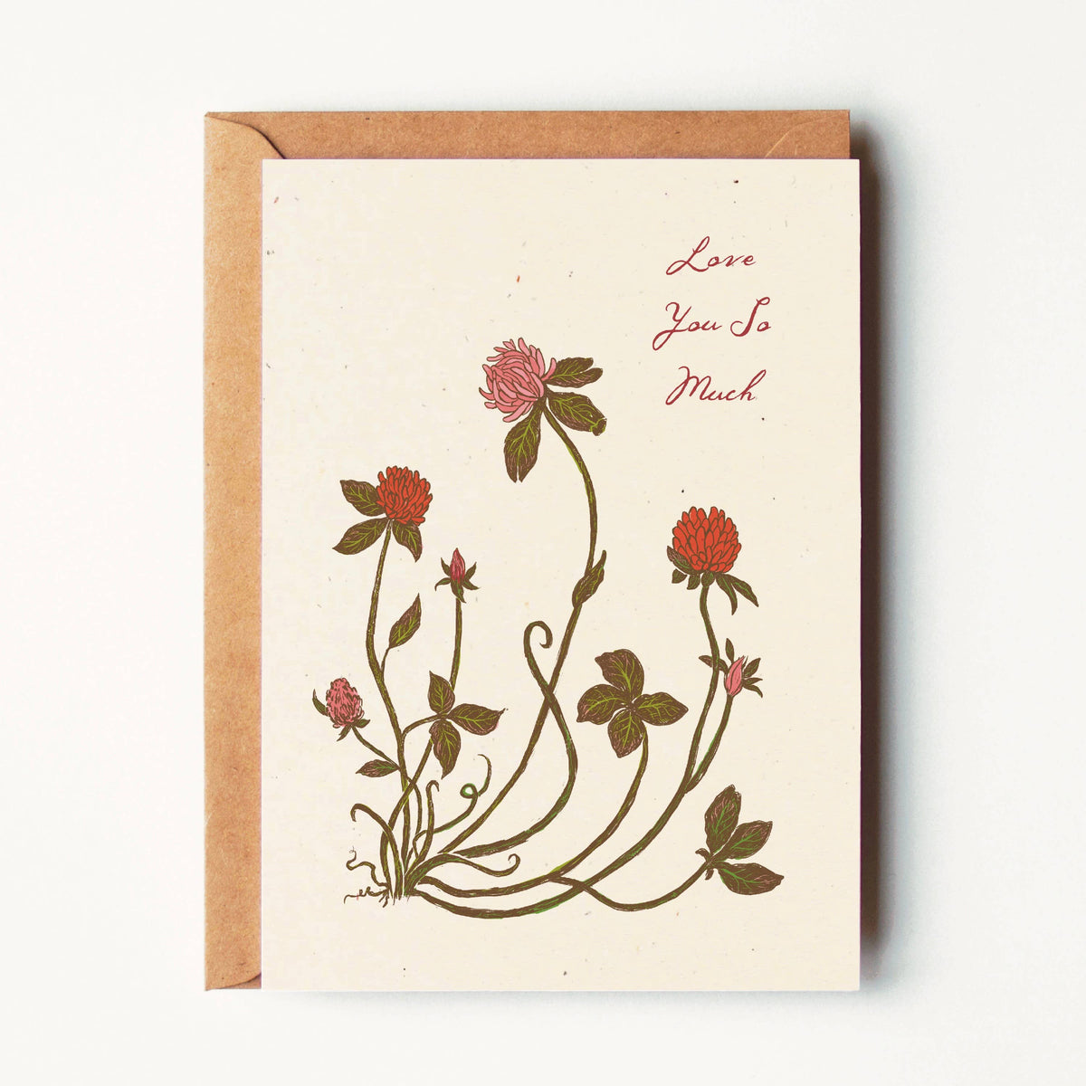 Love You So Much Red Clover Flowers Card
