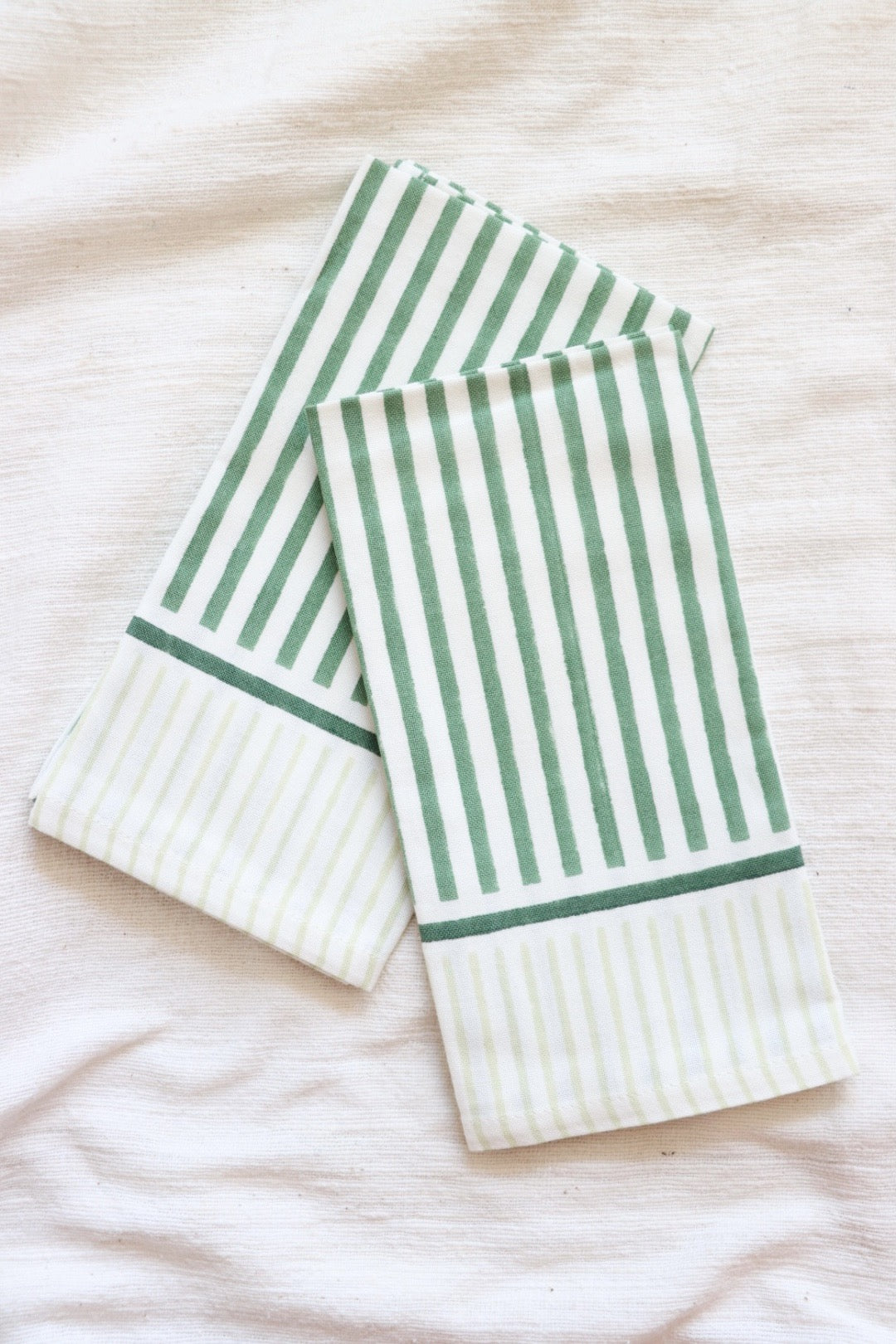 Block Printed Cotton Napkin Duo, Green Crossroads