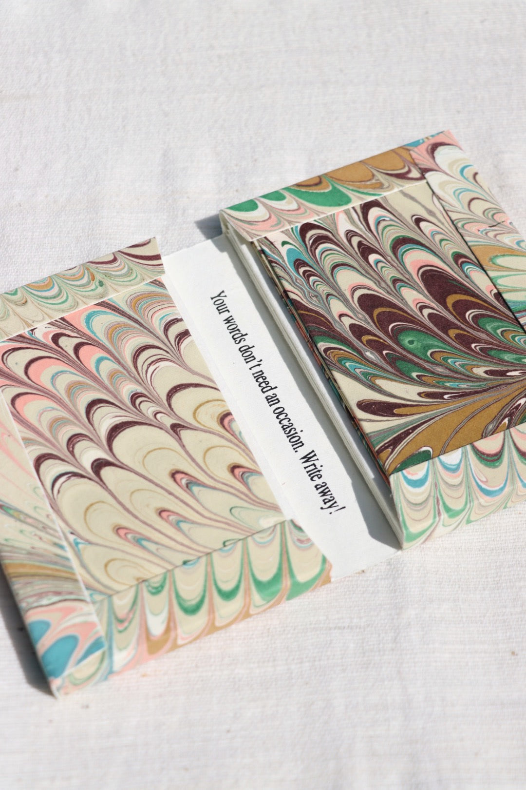 Hand Marbled Notecard Set, Flatiron Feather