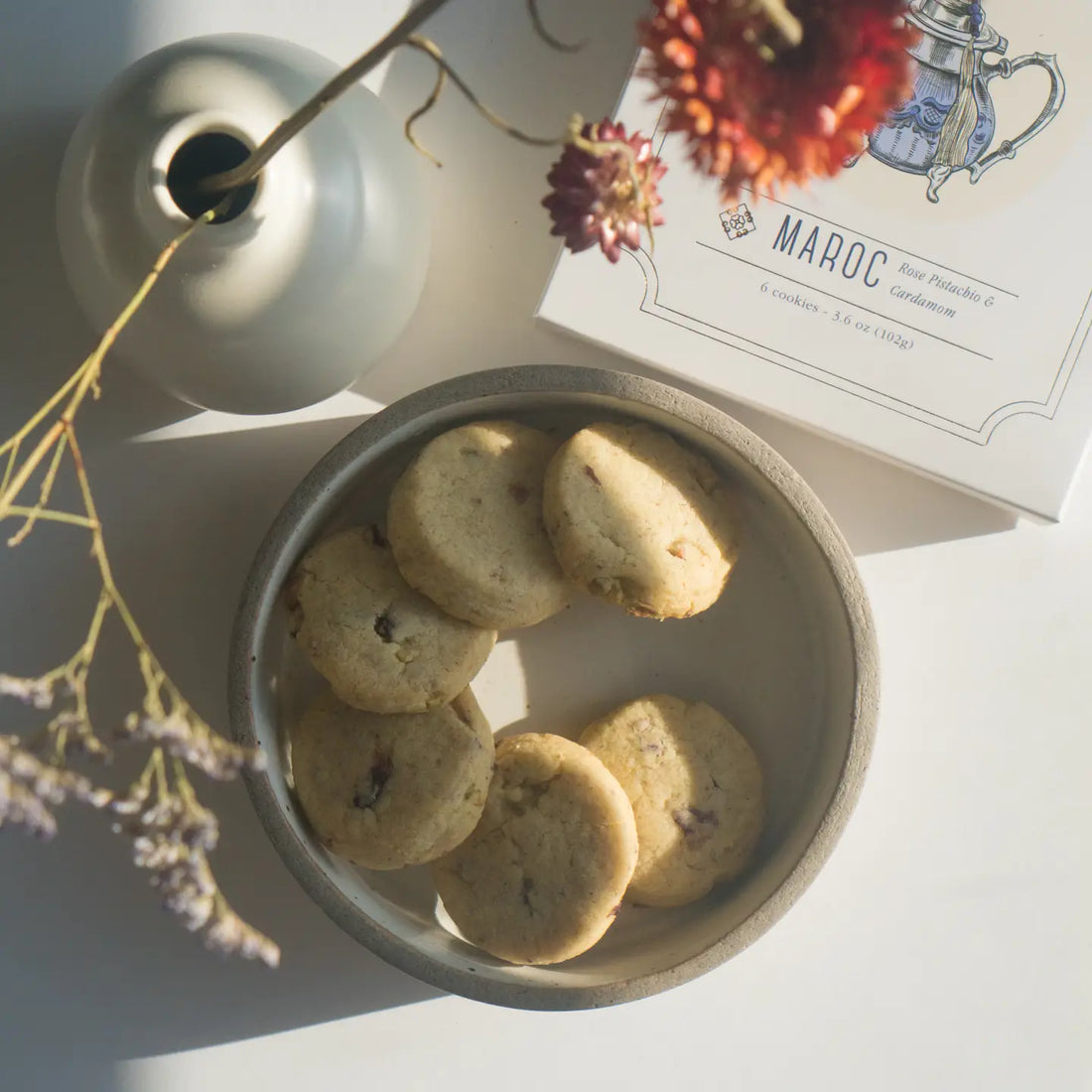 Rose Pistachio Cardamom Shortbread Cookies