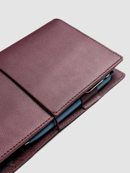 Leather Travel Notebook Cover: Bordeaux