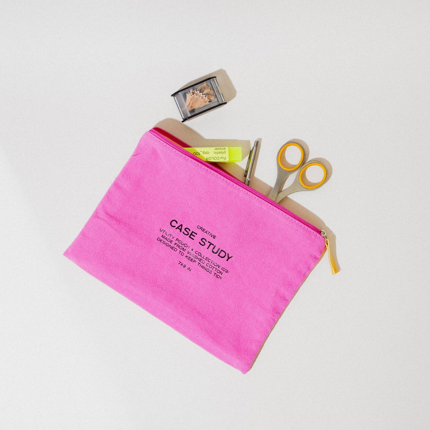 Washed Cotton Zipper Pouch: Candy Pink