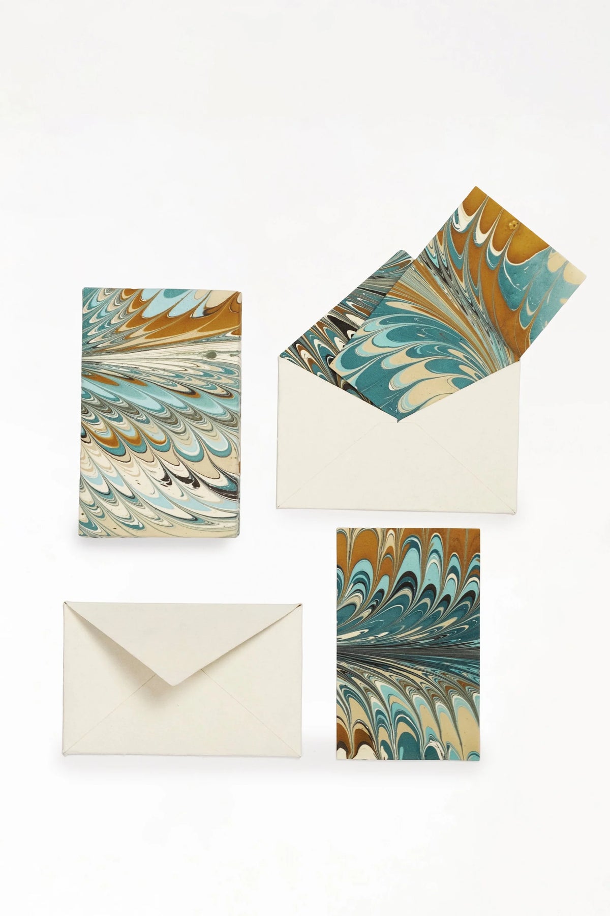 Hand Marbled Notecard Set, Nila Feather
