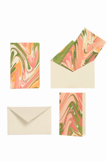 Hand Marbled Notecard Set, Peony Bloom