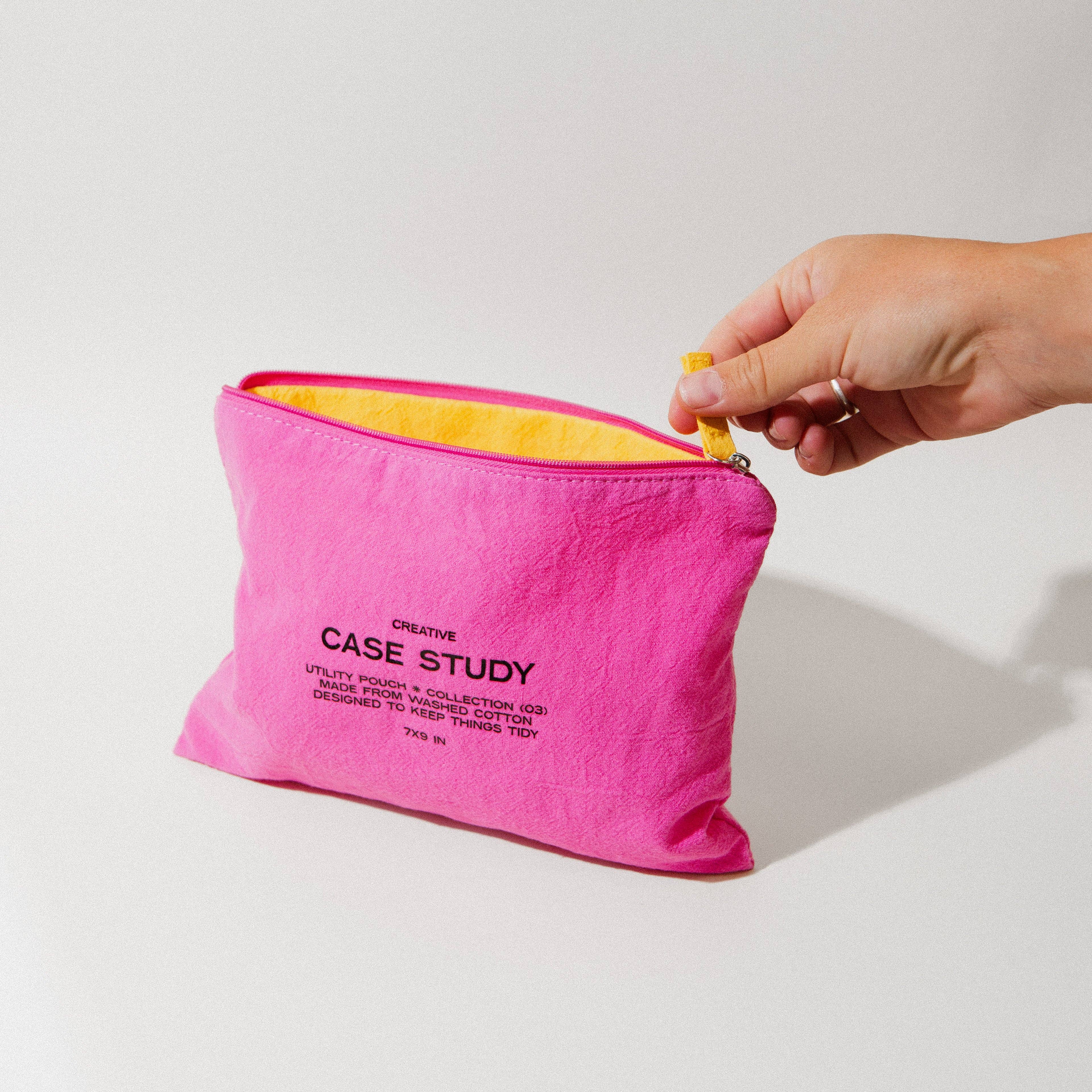 Washed Cotton Zipper Pouch: Candy Pink