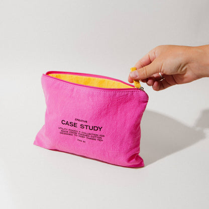 Washed Cotton Zipper Pouch: Candy Pink