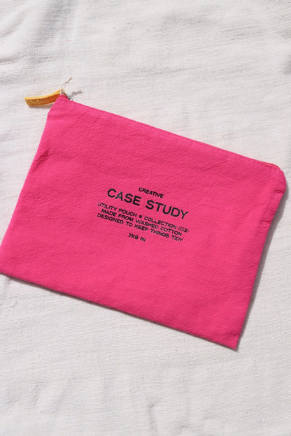 Washed Cotton Zipper Pouch: Candy Pink