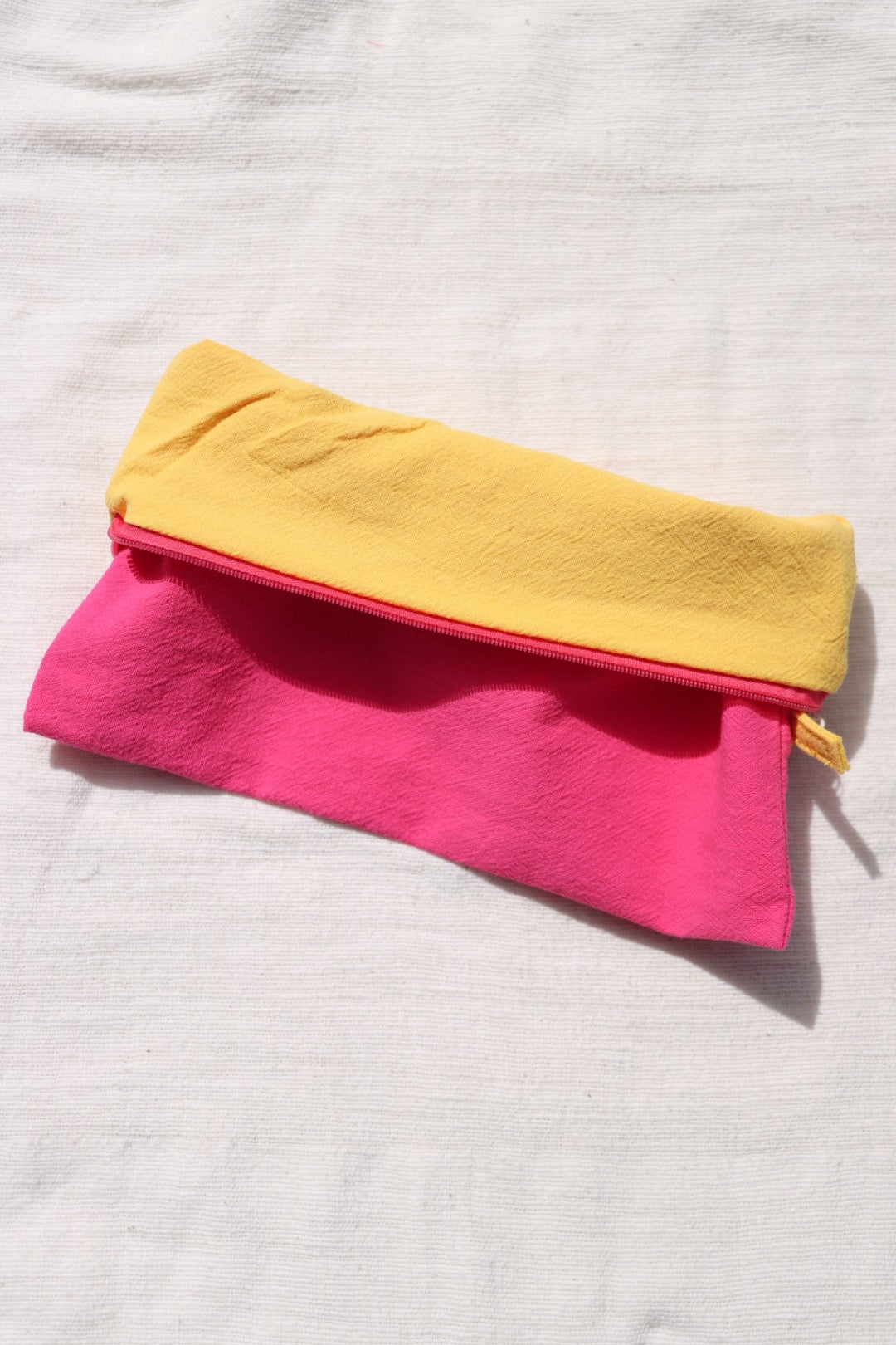 Washed Cotton Zipper Pouch: Candy Pink