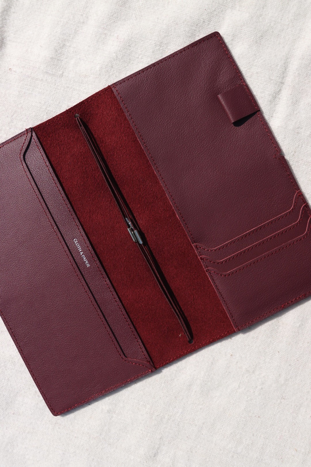 Leather Travel Notebook Cover: Bordeaux