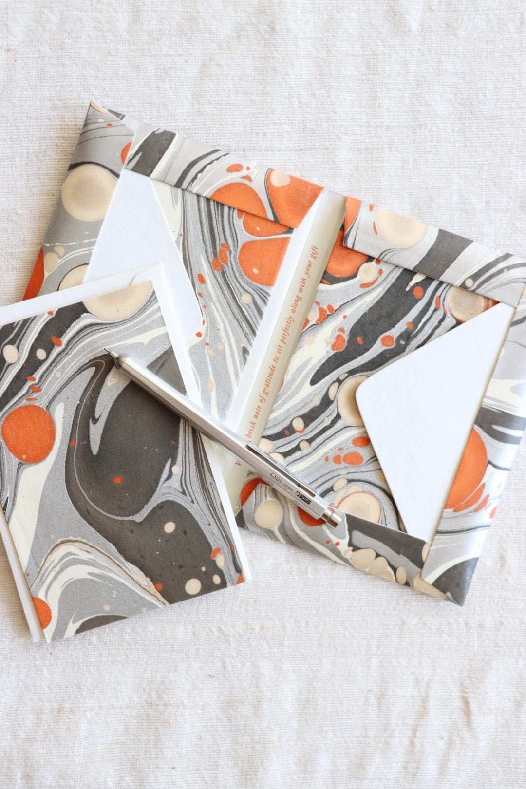 Greeting Card Set, Orange Silver Pebbles