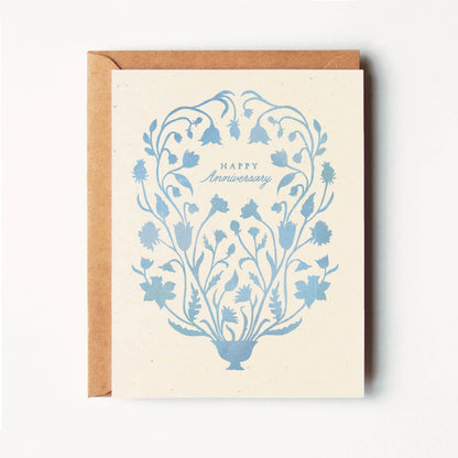Happy Anniversary Blue Floral Paper Cut Card