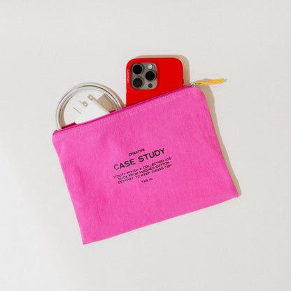 Washed Cotton Zipper Pouch: Candy Pink