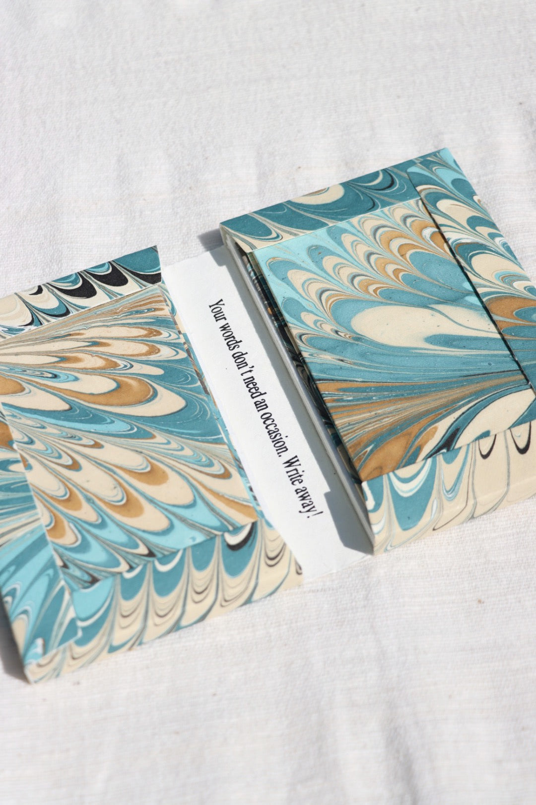 Hand Marbled Notecard Set, Nila Feather