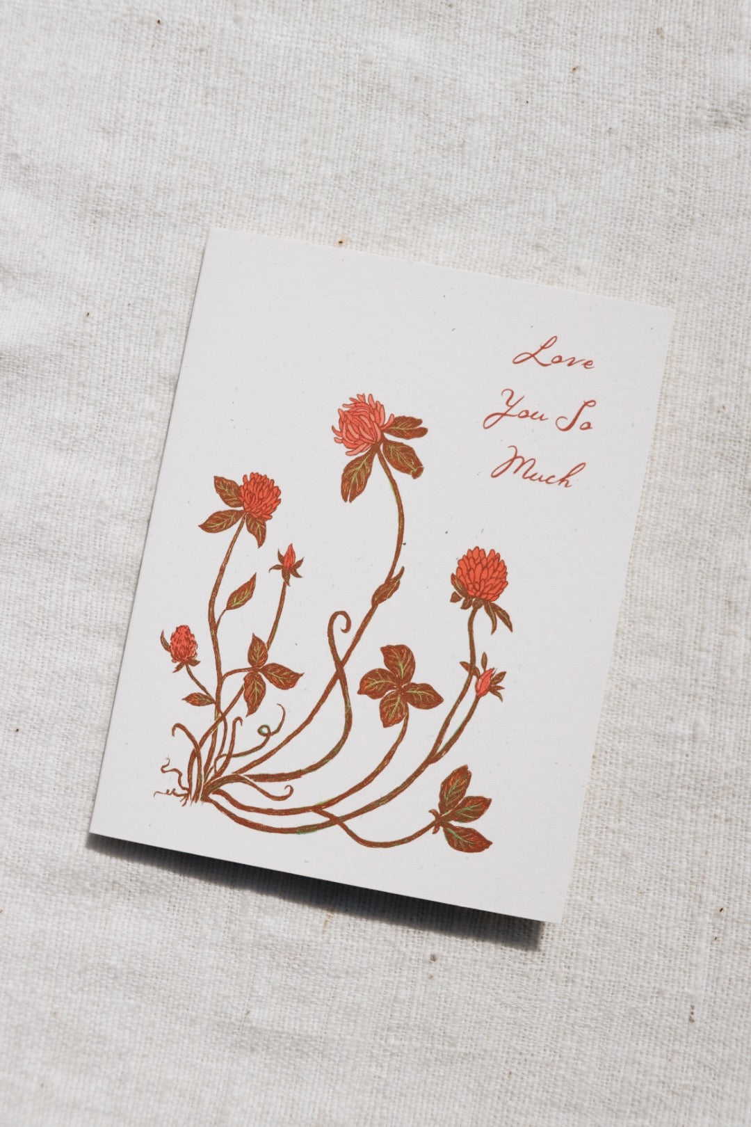 Love You So Much Red Clover Flowers Card