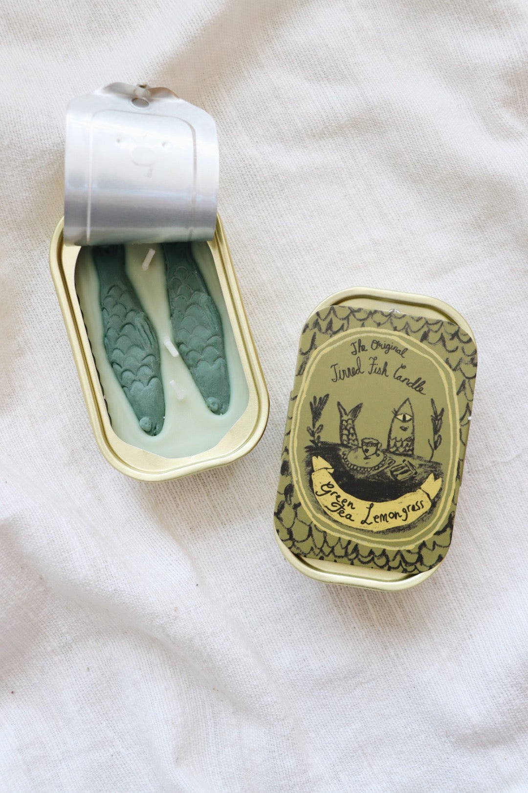 &quot;Tinned Fish Candle&quot;: Green Tea Lemongrass