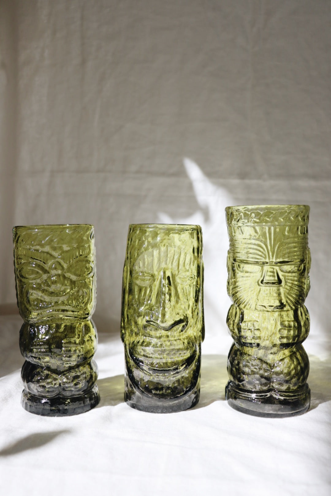 Glass Tiki Mugs, Green