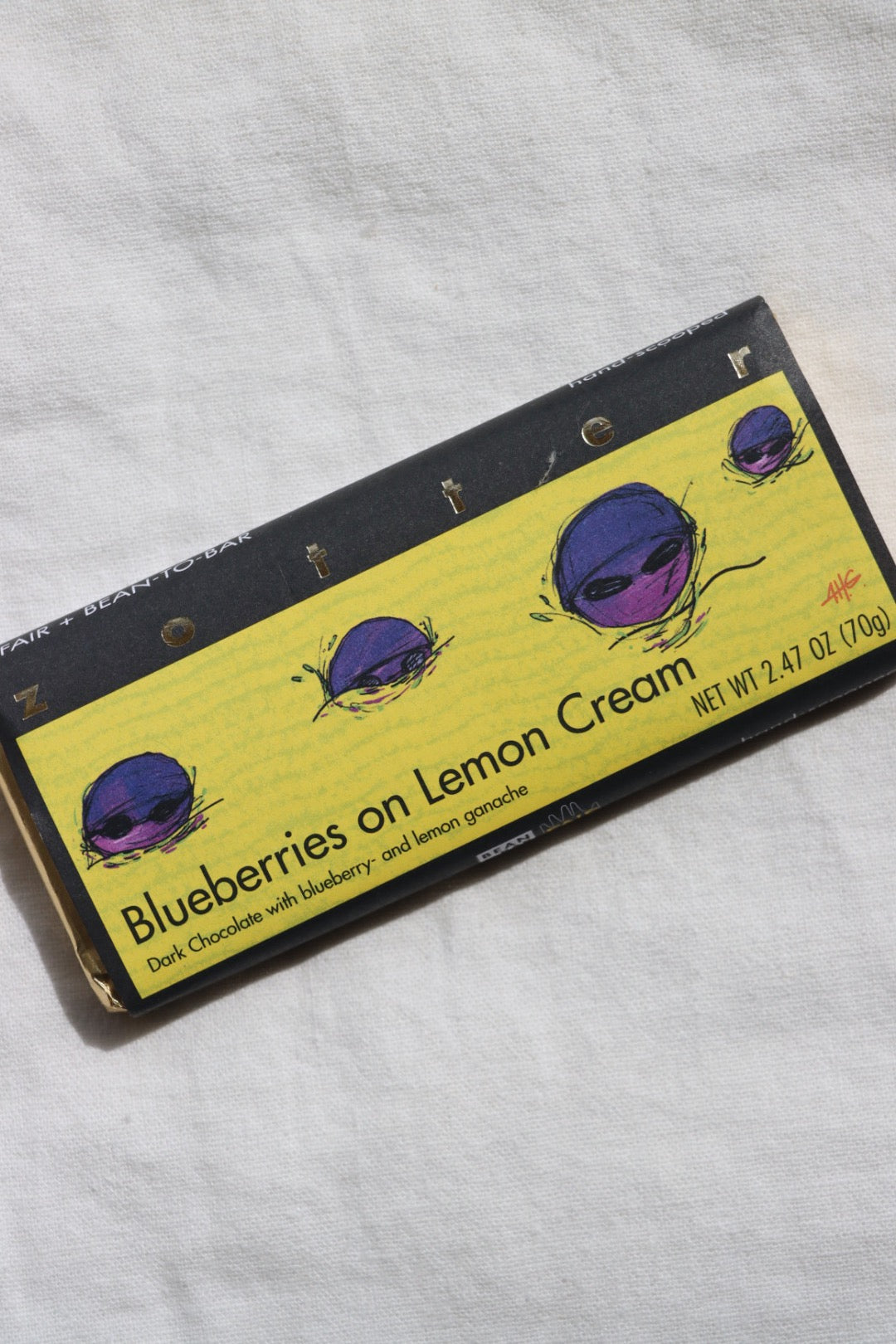 Blueberries on Lemon Cream Hand-Scooped Chocolate Bar